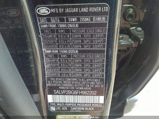 2015 Land Rover Range Rover Evoque, VIN: SALVP2BG6FH962202