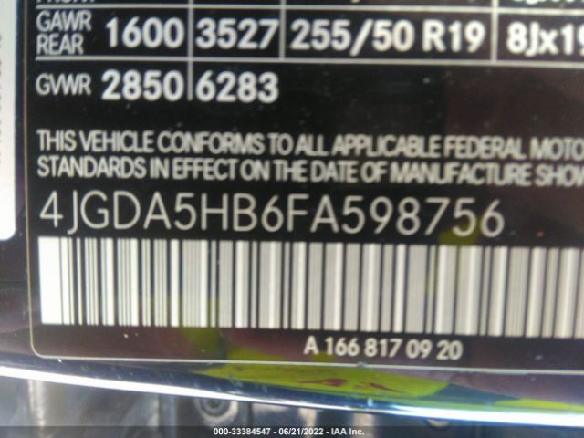 4JGDA5HB6FA598756 Mercedes-Benz M-class Ml 350