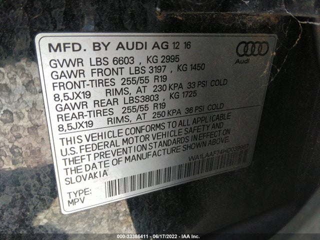 2017 Audi Q7, VIN: WA1LAAF74HD039967