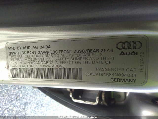 WAUVT64B84N094033 Audi A6 3.0l