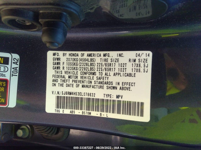 Honda CR-V EX 2014 5J6RM4H53EL078632 Image 9