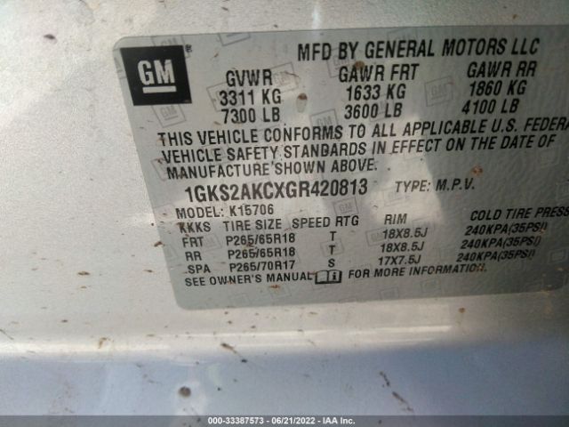 1GKS2AKCXGR420813 GMC YUKON SLE