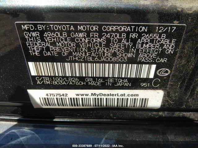 2018 Lexus GS, VIN: JTHCZ1BL6JA008503
