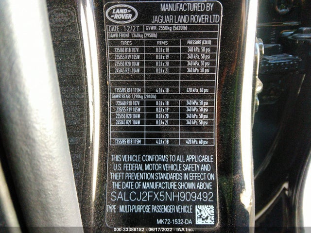 2022 Land Rover Discovery, VIN: SALCJ2FX5NH909492
