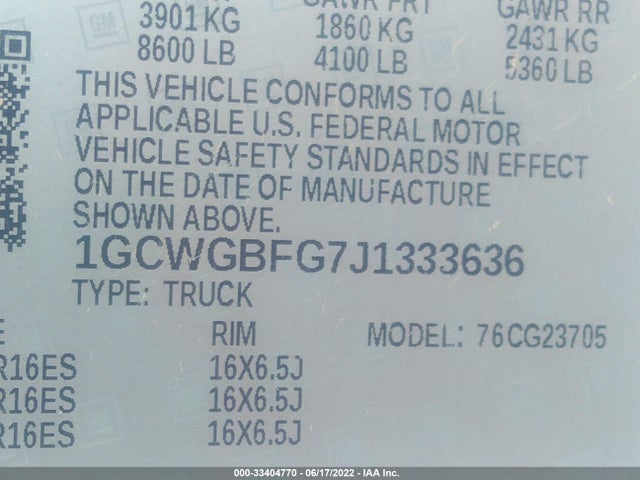 2018 Chevrolet Express, VIN: 1GCWGBFG7J1333636