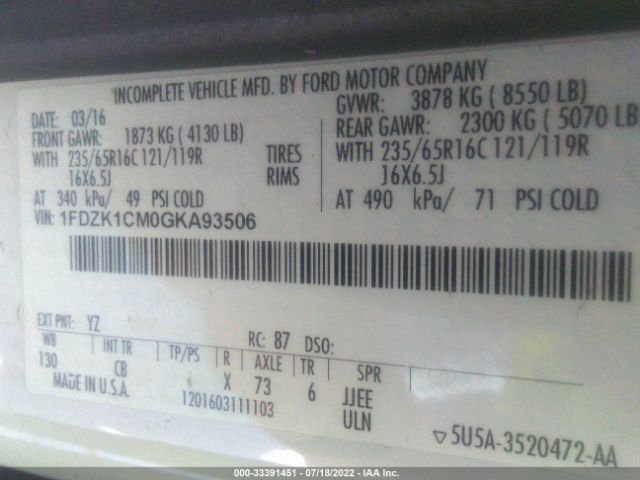 1FDZK1CM0GKA93506 Ford Transit Wagon Xl/xlt