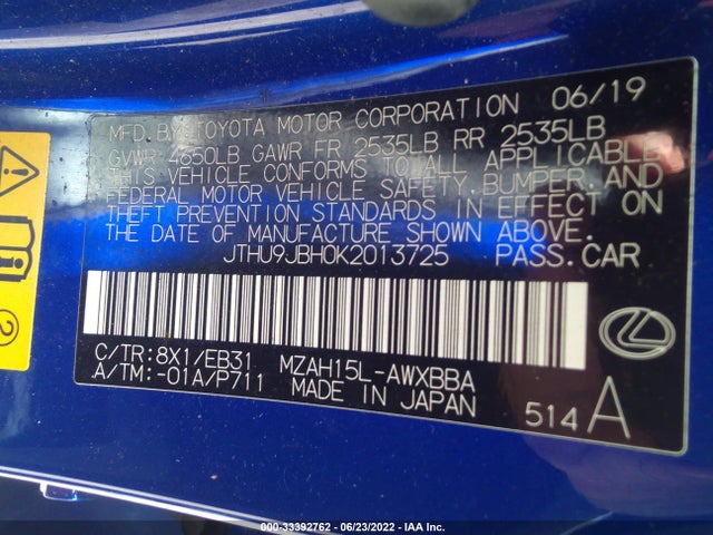 2019 Lexus UX, VIN: JTHU9JBH0K2013725