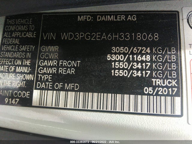 2017 Mercedes-Benz Metris, VIN: WD3PG2EA6H3318068
