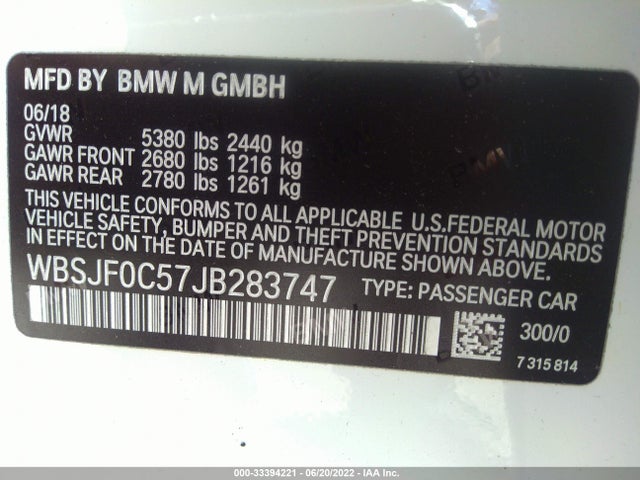2018 BMW M5, VIN: WBSJF0C57JB283747
