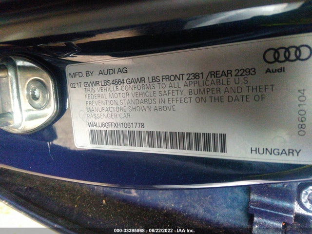 WAUJ8GFFXH1061778 Audi A3 Sedan Premium Plus
