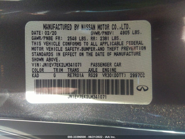 2020 Infiniti Q60, VIN: JN1EV7EK2LM341071