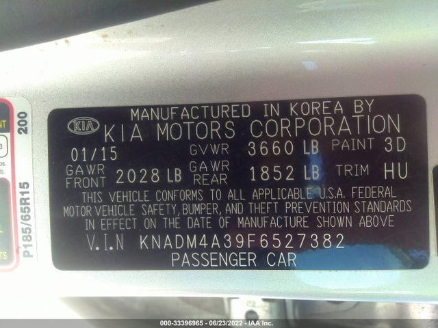 2015 KIA RIO LX VIN: KNADM4A39F6527382