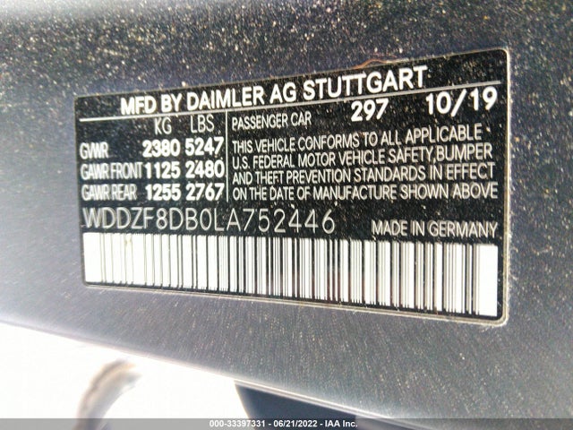 2020 Mercedes-Benz E-Class, VIN: WDDZF8DB0LA752446
