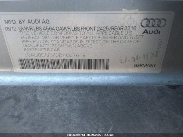 2013 AUDI A3 PREMIUM VIN: WAUBEAFM0DA007618