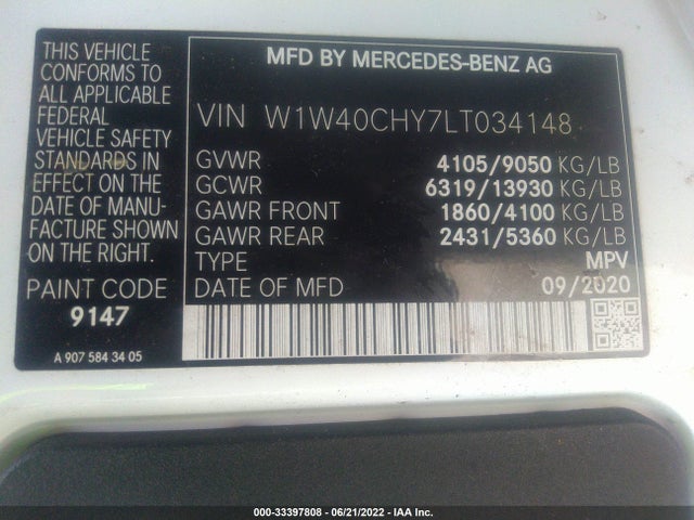 2020 Mercedes-Benz Sprinter, VIN: W1W40CHY7LT034148