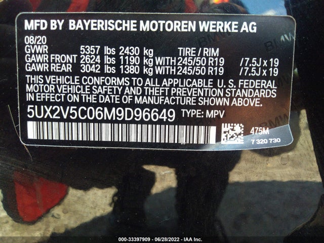2021 BMW X4, VIN: 5UX2V5C06M9D96649