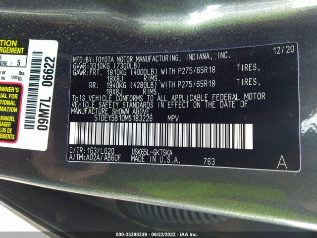 2021 Toyota Sequoia, VIN: 5TDEY5B10MS183226