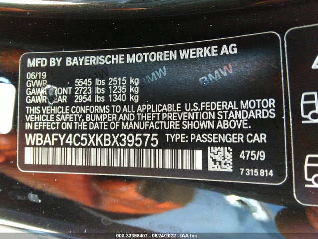 2019 BMW 8 Series, VIN: WBAFY4C5XKBX39575