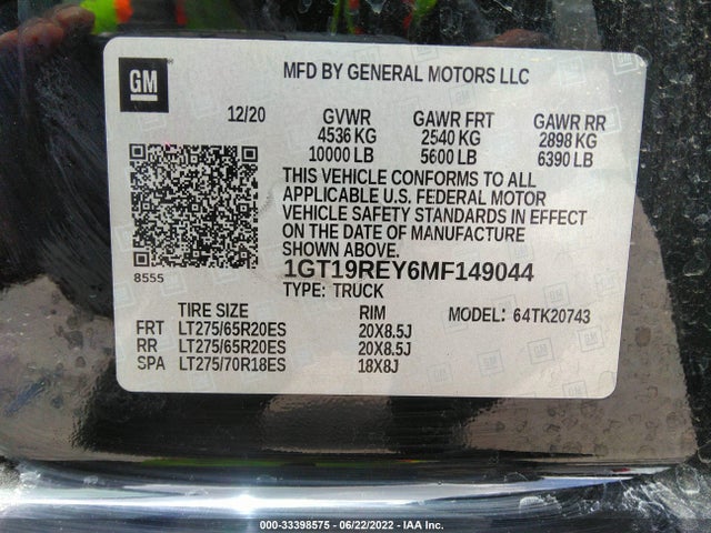 2021 GMC Sierra 2500HD, VIN: 1GT19REY6MF149044