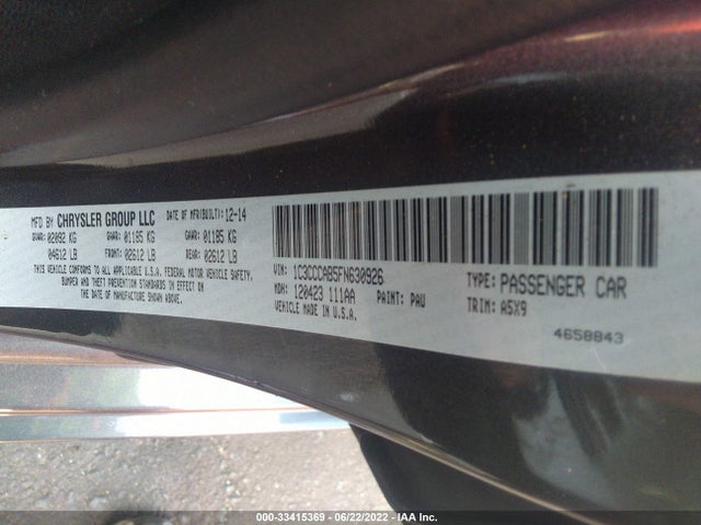 2015 CHRYSLER 200 LIMITED VIN: 1C3CCCAB5FN630926