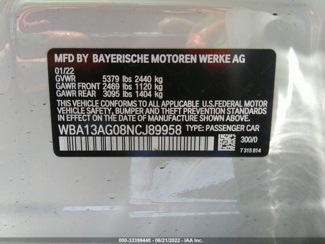 2022 BMW 5 Series, VIN: WBA13AG08NCJ89958