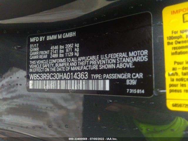 2017 BMW M4, VIN: WBS3R9C30HA014363