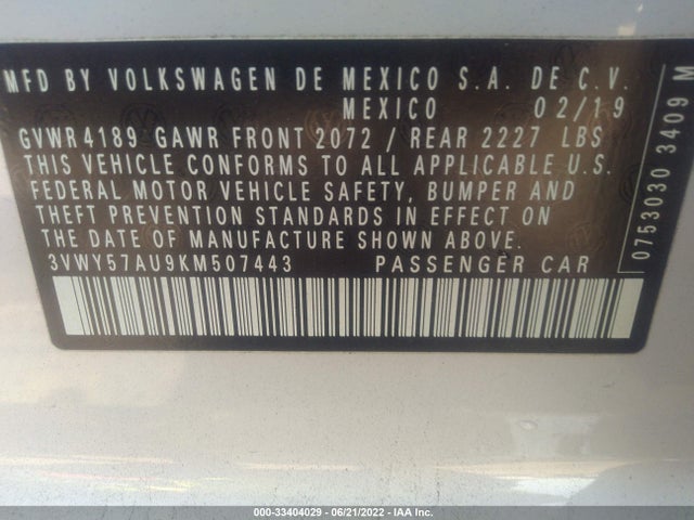 2019 Volkswagen Golf, VIN: 3VWY57AU9KM507443