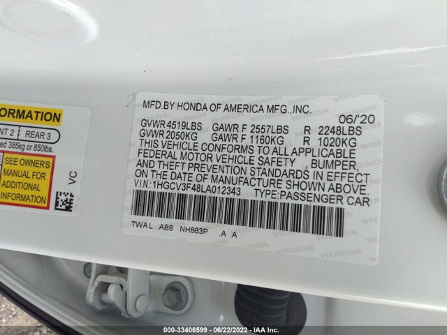2020 Honda Accord, VIN: 1HGCV3F48LA012343