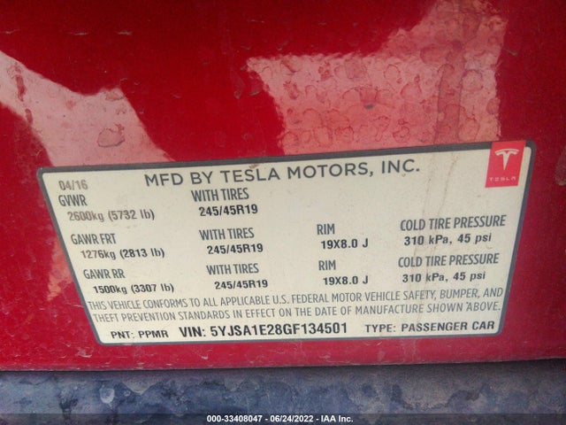 Tesla Model S 90d/70d/75d/60d/85d 2016 5YJSA1E28GF134501 Image 10