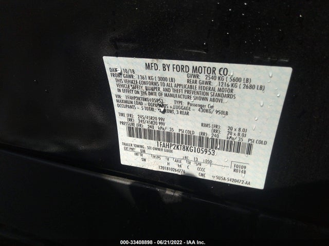 2019 Ford Taurus, VIN: 1FAHP2KT8KG105953