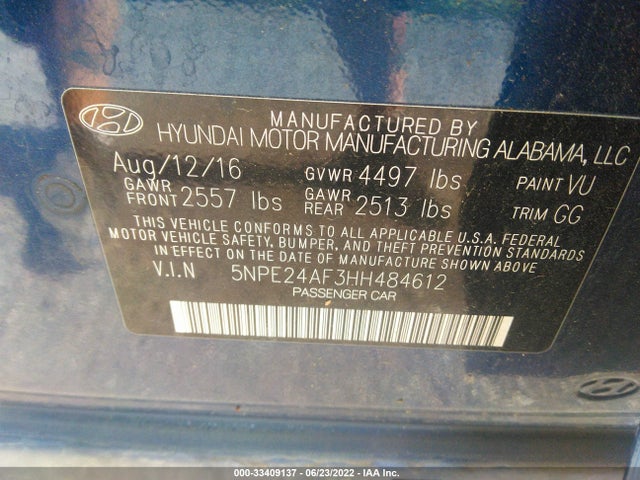 Hyundai SONATA SE 2017 5NPE24AF3HH484612 Image 10