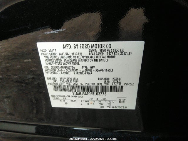 2015 Lincoln MKT, VIN: 2LMHJ5AT0FBL03776
