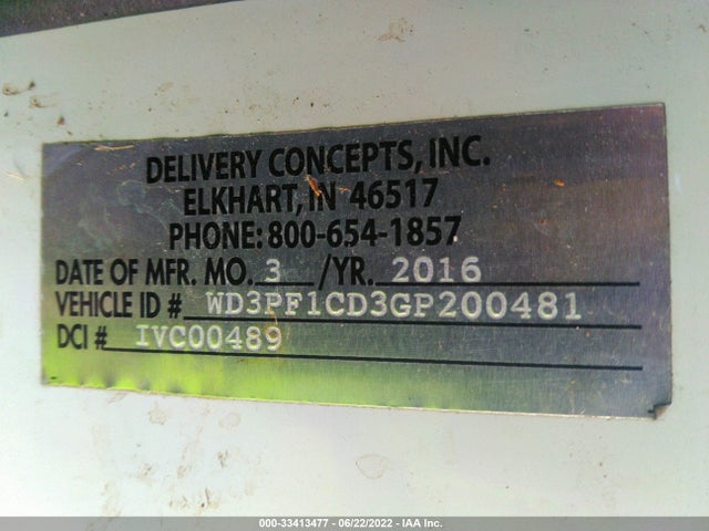 2016 Mercedes-Benz Sprinter, VIN: WD3PF1CD3GP200481