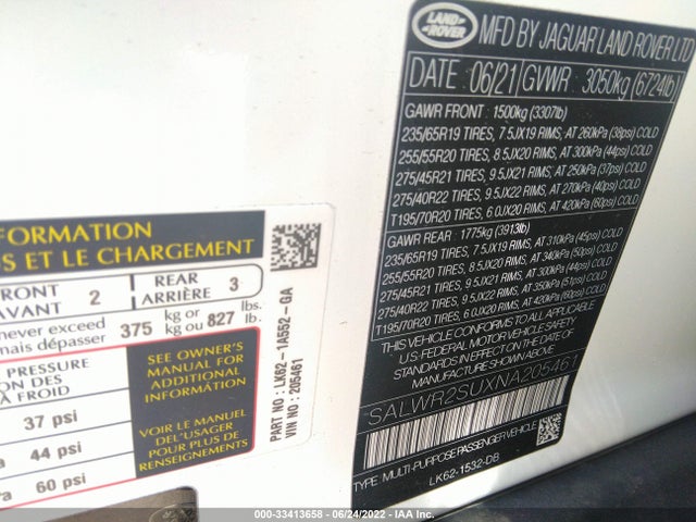 2022 Land Rover Range Rover Sport, VIN: SALWR2SUXNA205461