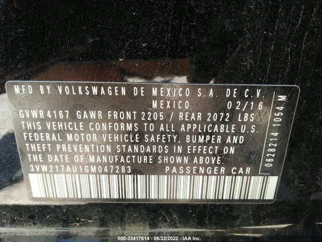 2016 Volkswagen Golf, VIN: 3VW217AU1GM047283