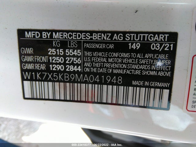 2021 Mercedes-Benz AMG GT, VIN: W1K7X5KB9MA041948