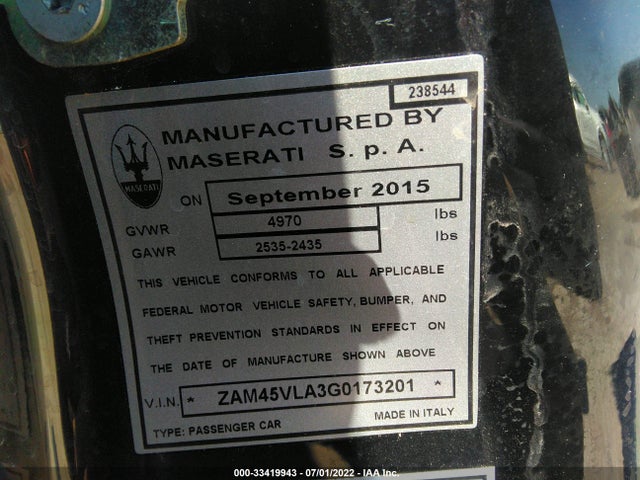 2016 Maserati Granturismo, VIN: ZAM45VLA3G0173201