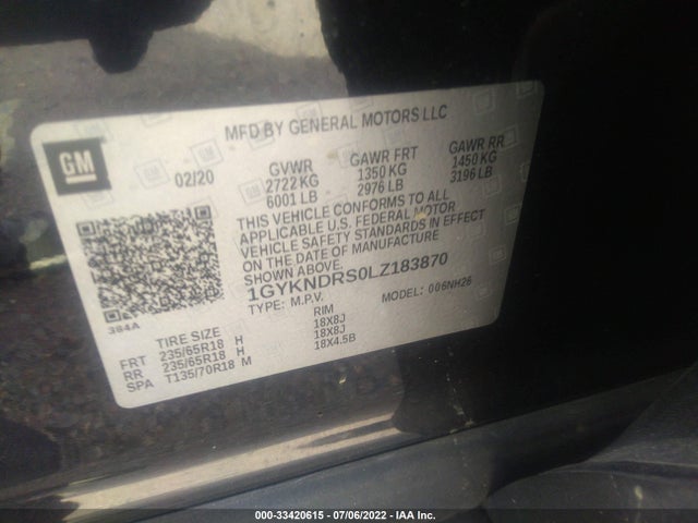 2020 Cadillac XT5, VIN: 1GYKNDRS0LZ183870