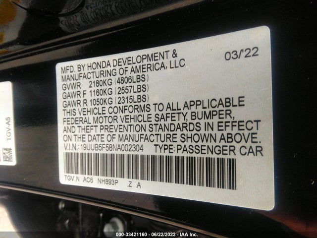 2022 Acura TLX, VIN: 19UUB5F58NA002304