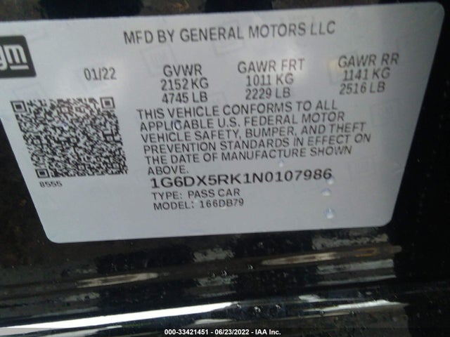 2022 Cadillac CT5, VIN: 1G6DX5RK1N0107986