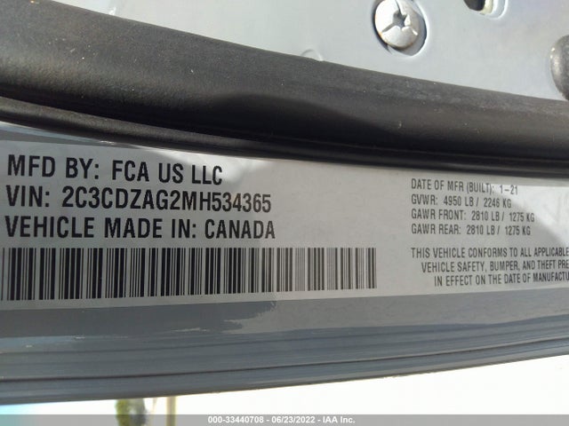 Dodge Challenger Sxt 2021 2C3CDZAG2MH534365 Image 9