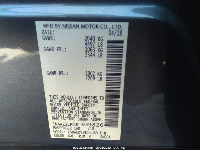 2018 Nissan Leaf, VIN: 1N4AZ1CP6JC309826