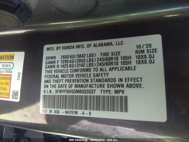Honda Pilot Awd Ex-l 2021 5FNYF6H53MB033537 Image 9