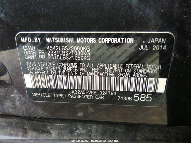 JA32W5FV6EU024793 Mitsubishi LANCER EVOLUTION