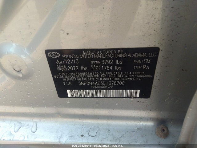 2013 HYUNDAI ELANTRA GLS VIN: 5NPDH4AE3DH378706