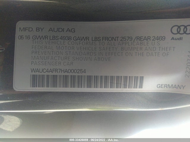 2017 Audi S5, VIN: WAUC4AFR7HA000254