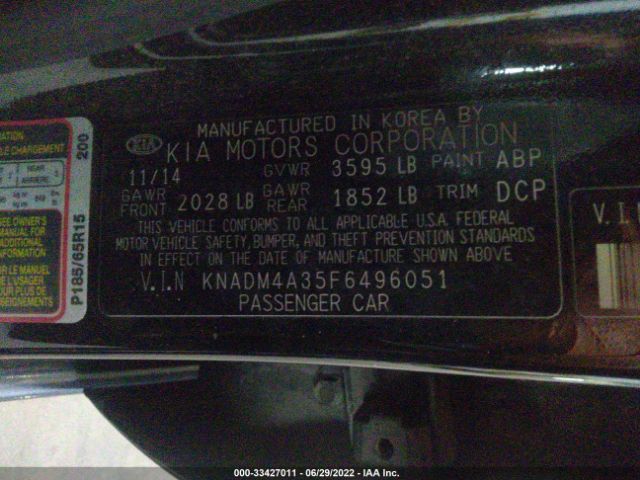KNADM4A35F6496051 KIA RIO LX