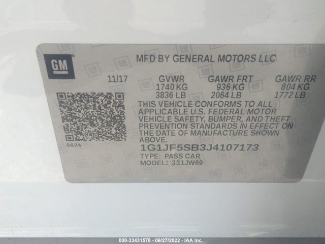 2018 Chevrolet Sonic, VIN: 1G1JF5SB3J4107173