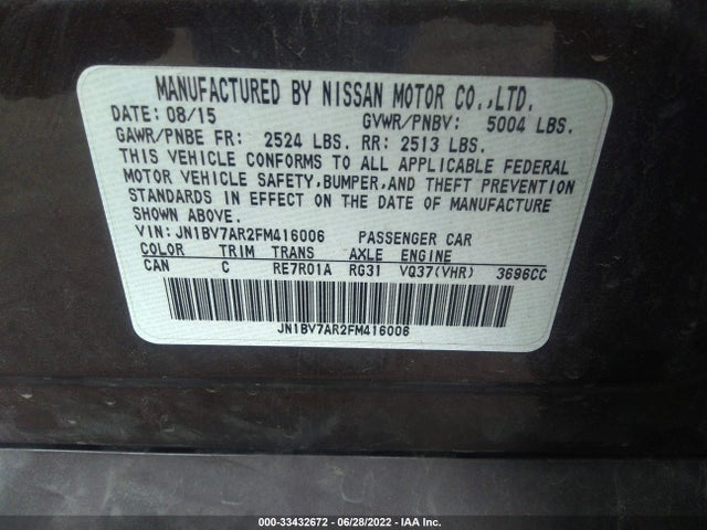 2015 Infiniti Q50, VIN: JN1BV7AR2FM416006