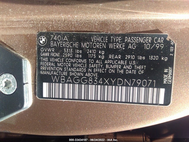 2000 BMW 7 SERIES 740IA VIN: WBAGG834XYDN79071